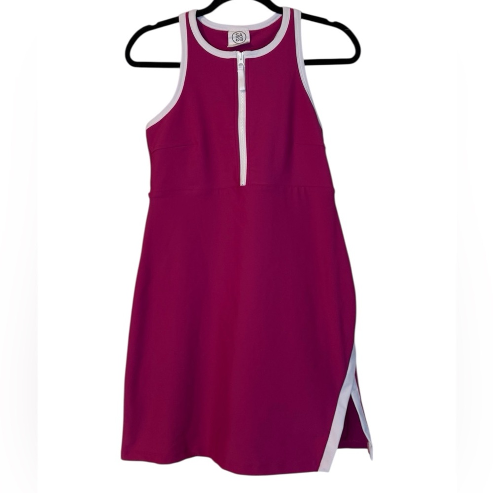 Pink Halter-Style Zip-Front Athletic Dress with White Trim - Picture 1 of 9
